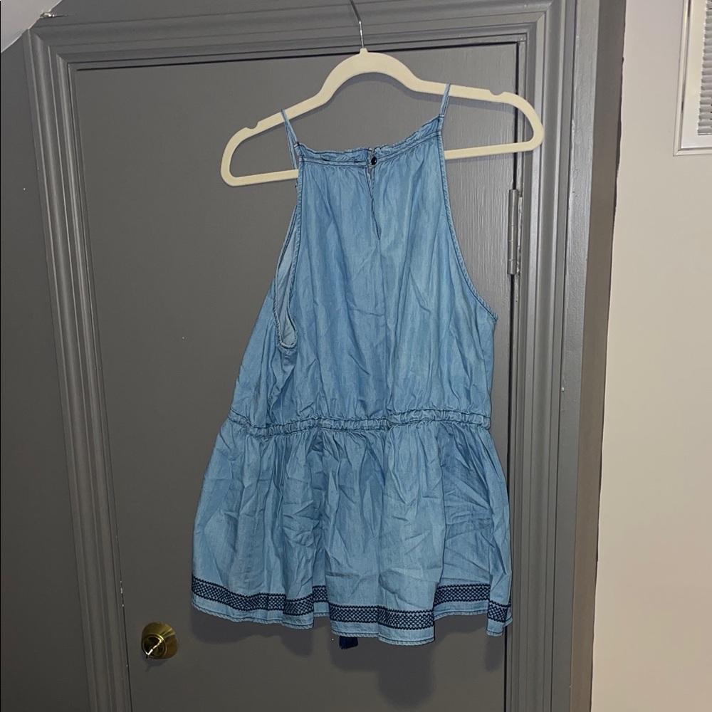 Lane Bryant Light Blue Embroidered Halter Tank Top - Picture 3 of 6
